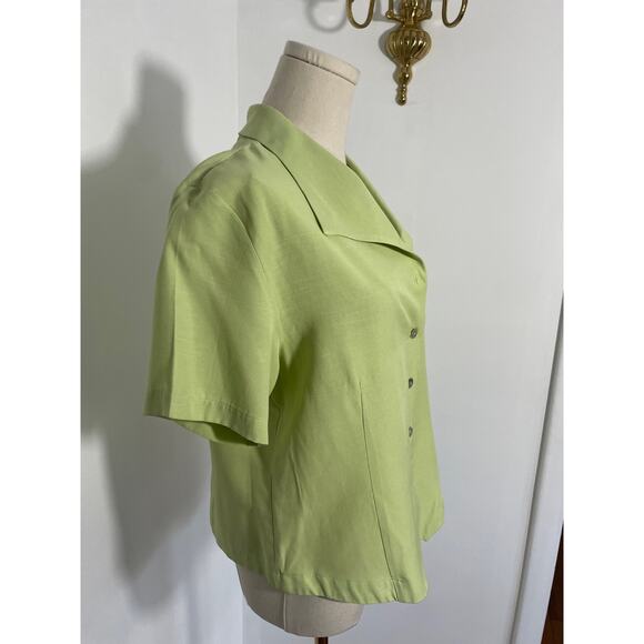 Vintage Top Neon lime Green vintage button down top MEDIUM LARGE - Picture 4 of 5